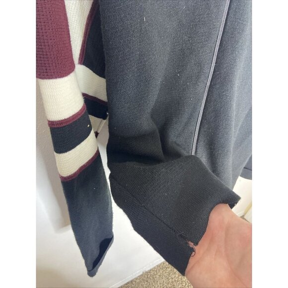 Vintage All Canada Men L Acrylic Curling Sweater Knit Zip Up Striped Cardigan - Picture 8 of 8